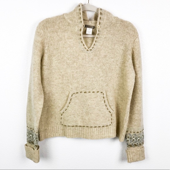 J. Crew Sweaters - 😄 J Crew Cream Lambs Wool Sweater with hood | M
